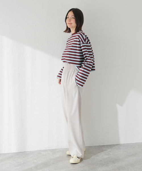 JOURNAL STANDARD（ジャーナルスタンダード）の「クロップドマルチボーダーTEE（Tシャツ/カットソー・レディース・ブラウン/ブラック/アイボリー・FREE）」の4枚目の写真