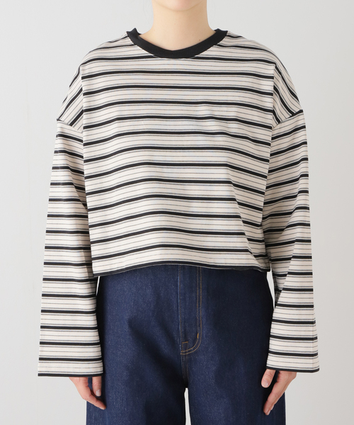 JOURNAL STANDARD（ジャーナルスタンダード）の「クロップドマルチボーダーTEE（Tシャツ/カットソー・レディース・ブラウン/ブラック/アイボリー・FREE）」の15枚目の写真