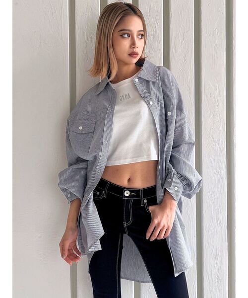 GYDA（ジェイダ）の「ストライプオーバーシャツ（シャツ/ブラウス・レディース・ライトブルー/イエロー/ネイビー/ピンク・FREE）」の9枚目の写真