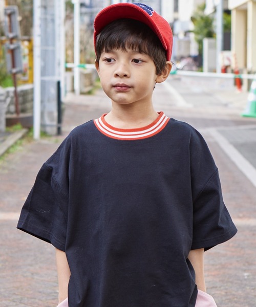 PAIRMANON STREET(ペアマノンストリート)の「【PAIRMANON STREET】ライン リブ 無地 配色 リンガー 半袖 Tシャツ(Tシャツ/カットソー・キッズ・ブラック系その他/ホワイト/ベージュ系その他/イエロー/ブルー系その他・90/120/110/100/150/130/140)」の2枚目の写真