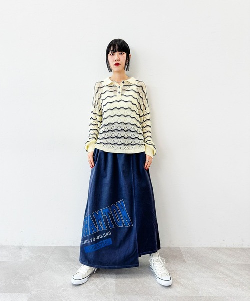 niko and...（ニコアンド）の「[MODE NORM CORE]スカラップボーダールーズポロニット（ニット/セーター・レディース・ホワイト/ネイビー/オフホワイト・MEDIUM/LARGE）」の6枚目の写真