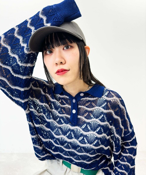 niko and...（ニコアンド）の「[MODE NORM CORE]スカラップボーダールーズポロニット（ニット/セーター・レディース・ホワイト/ネイビー/オフホワイト・MEDIUM/LARGE）」の15枚目の写真