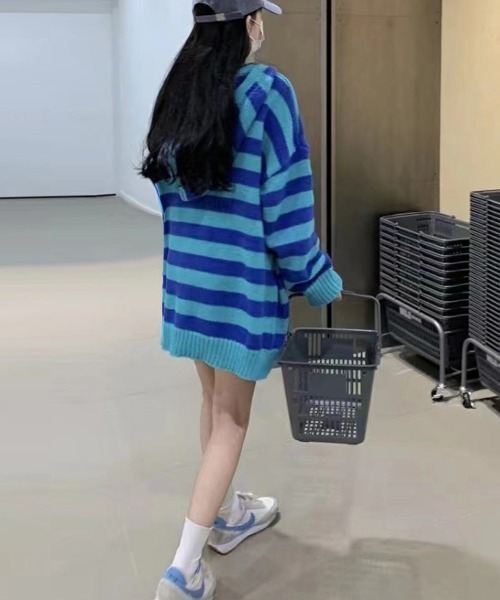 Miniministore(ミニミニストア)の「ボーダー柄ニットカーディガン 韓国羽織り(カーディガン/ボレロ・レディース・ブラウン/ブルー・FREE)」の17枚目の写真