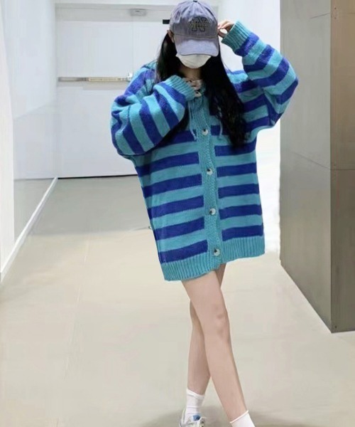 Miniministore(ミニミニストア)の「ボーダー柄ニットカーディガン 韓国羽織り(カーディガン/ボレロ・レディース・ブラウン/ブルー・FREE)」の19枚目の写真