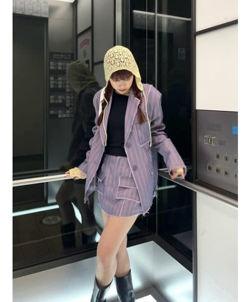 LAGUA GEM(ラグアジェム)の「CUT OFF TAILORED ジャケット(テーラードジャケット・レディース・ピンク/グレー・FREE)」の4枚目の写真