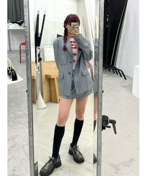 LAGUA GEM(ラグアジェム)の「CUT OFF TAILORED ジャケット(テーラードジャケット・レディース・ピンク/グレー・FREE)」の8枚目の写真