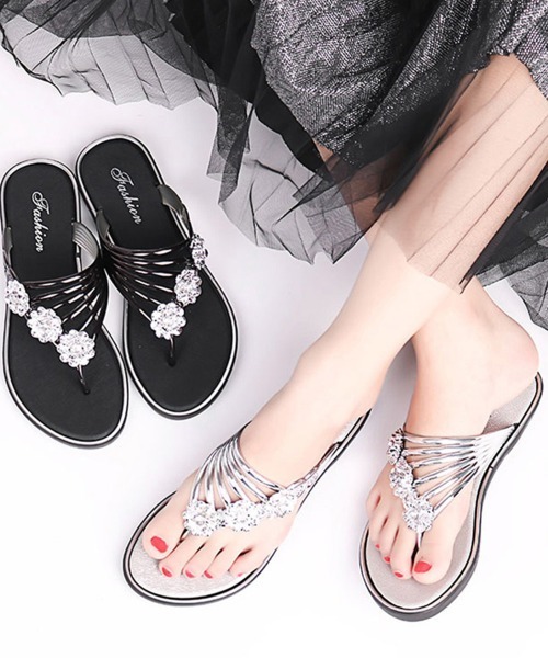 Miniministore(ミニミニストア)の「フラワートングサンダル レディース 夏靴(サンダル・レディース・シャンパン/ブラック/シルバー・23.0cm/23.5cm/24.0cm/24.5cm/25.0cm)」の15枚目の写真