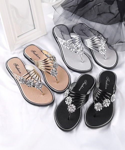Miniministore(ミニミニストア)の「フラワートングサンダル レディース 夏靴(サンダル・レディース・シャンパン/ブラック/シルバー・23.0cm/23.5cm/24.0cm/24.5cm/25.0cm)」の13枚目の写真