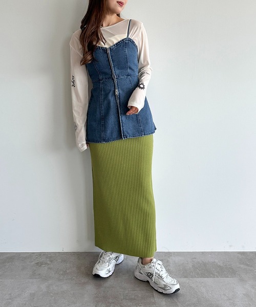 apres jour mignon（アプレジュールミニョン）の「サマーニットナロースカート【ZOZOTOWN限定アイテム】（スカート・レディース・パープル/チャコールグレー/グリーン/レッド/ブラック・X-LARGE/MEDIUM/SMALL）」の20枚目の写真