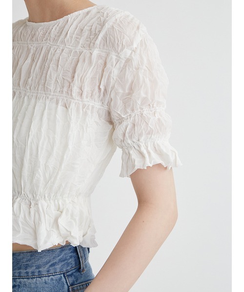 emmi（エミ）の「ワッシャーシフォンシャーリングトップス（T