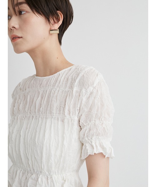 emmi（エミ）の「ワッシャーシフォンシャーリングトップス（Tシャツ/カットソー・レディース・ホワイト/ブラック/ピンク・FREE）」の11枚目の写真