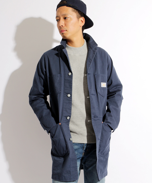 Denime(ドゥニーム)の「【MadeInJapan】ENGINEER SHOP COAT/エンジニアショップコート(ステンカラーコート・メンズ・オフホワイト/ネイビー/オリーブ・MEDIUM/LARGE/SMALL)」の3枚目の写真