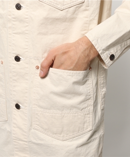 Denime(ドゥニーム)の「【MadeInJapan】ENGINEER SHOP COAT/エンジニアショップコート(ステンカラーコート・メンズ・オフホワイト/ネイビー/オリーブ・MEDIUM/LARGE/SMALL)」の17枚目の写真