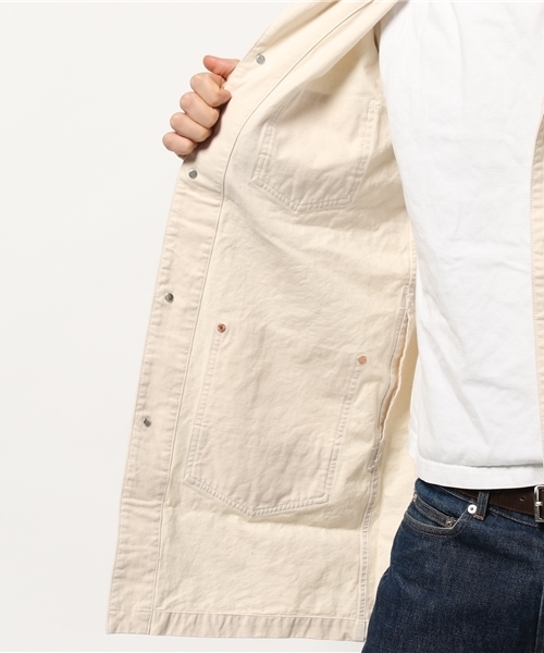 Denime(ドゥニーム)の「【MadeInJapan】ENGINEER SHOP COAT/エンジニアショップコート(ステンカラーコート・メンズ・オフホワイト/ネイビー/オリーブ・MEDIUM/LARGE/SMALL)」の16枚目の写真