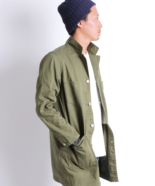 Denime（ドゥニーム）の「【Made In Japan】ENGINEER SHOP COAT/エンジニアショップコート（ステンカラーコート・メンズ・ネイビー/オフホワイト/オリーブ・LARGE/MEDIUM/SMALL）」の8枚目の写真
