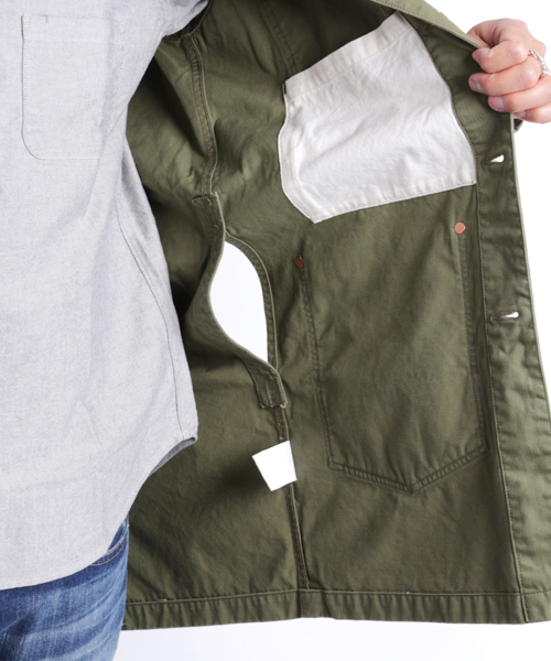 Denime(ドゥニーム)の「【MadeInJapan】ENGINEER SHOP COAT/エンジニアショップコート(ステンカラーコート・メンズ・オフホワイト/ネイビー/オリーブ・MEDIUM/LARGE/SMALL)」の20枚目の写真