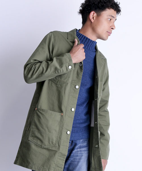 Denime（ドゥニーム）の「【Made In Japan】ENGINEER SHOP COAT/エンジニアショップコート（ステンカラーコート・メンズ・ネイビー/オフホワイト/オリーブ・LARGE/MEDIUM/SMALL）」の4枚目の写真