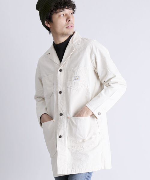 Denime(ドゥニーム)の「【MadeInJapan】ENGINEER SHOP COAT/エンジニアショップコート(ステンカラーコート・メンズ・オフホワイト/ネイビー/オリーブ・MEDIUM/LARGE/SMALL)」の5枚目の写真