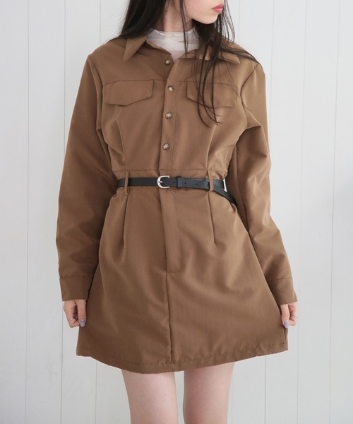 MAISON BREEZE(メゾンブリーズ)の「【MAISON BREEZE】シャーリングポケットシャツミニワンピース SCCH529(ワンピース・レディース・ブラック/ベージュ・FREE)」の4枚目の写真