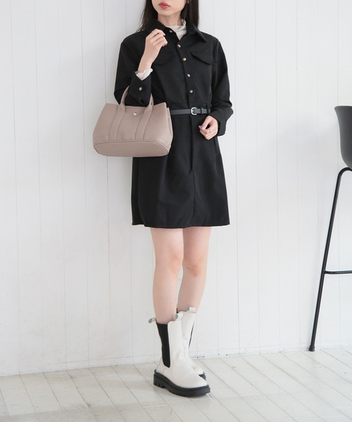 MAISON BREEZE(メゾンブリーズ)の「【MAISON BREEZE】シャーリングポケットシャツミニワンピース SCCH529(ワンピース・レディース・ブラック/ベージュ・FREE)」の11枚目の写真