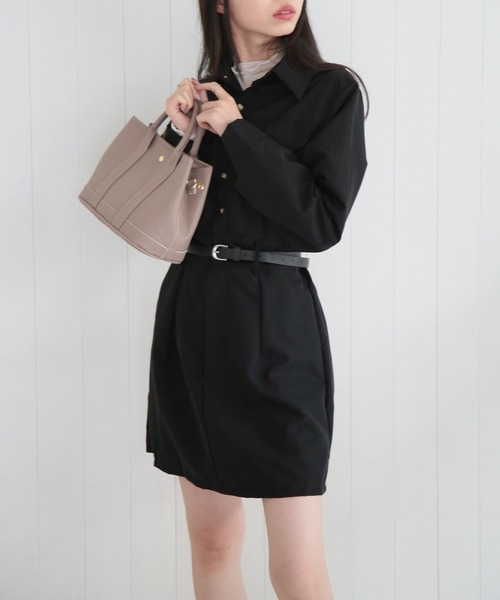 MAISON BREEZE(メゾンブリーズ)の「【MAISON BREEZE】シャーリングポケットシャツミニワンピース SCCH529(ワンピース・レディース・ブラック/ベージュ・FREE)」の8枚目の写真