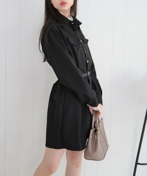 MAISON BREEZE(メゾンブリーズ)の「【MAISON BREEZE】シャーリングポケットシャツミニワンピース SCCH529(ワンピース・レディース・ブラック/ベージュ・FREE)」の10枚目の写真