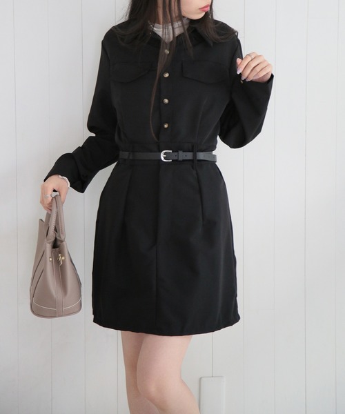 MAISON BREEZE(メゾンブリーズ)の「【MAISON BREEZE】シャーリングポケットシャツミニワンピース SCCH529(ワンピース・レディース・ブラック/ベージュ・FREE)」の9枚目の写真