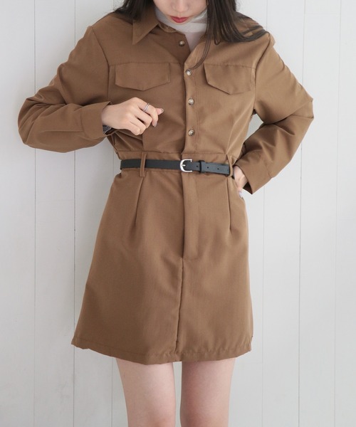 MAISON BREEZE(メゾンブリーズ)の「【MAISON BREEZE】シャーリングポケットシャツミニワンピース SCCH529(ワンピース・レディース・ブラック/ベージュ・FREE)」の5枚目の写真