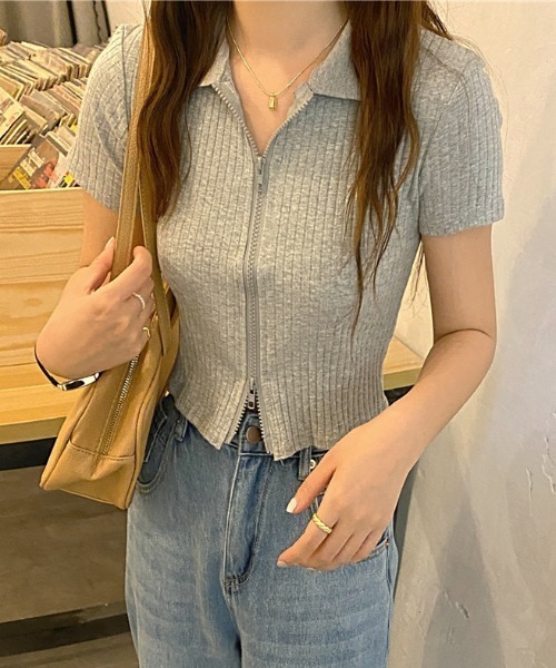 ECLIN(エクラン)の「ダブルジップショートポロシャツ(Tシャツ/カットソー・レディース・ブラック/グレー/ホワイト・FREE)」の14枚目の写真