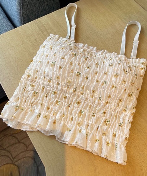Miniministore(ミニミニストア)の「カップ付き シャーリング花柄キャミソール(キャミソール・レディース・イエロー/グリーン/ピンク/ブルー・FREE)」の3枚目の写真