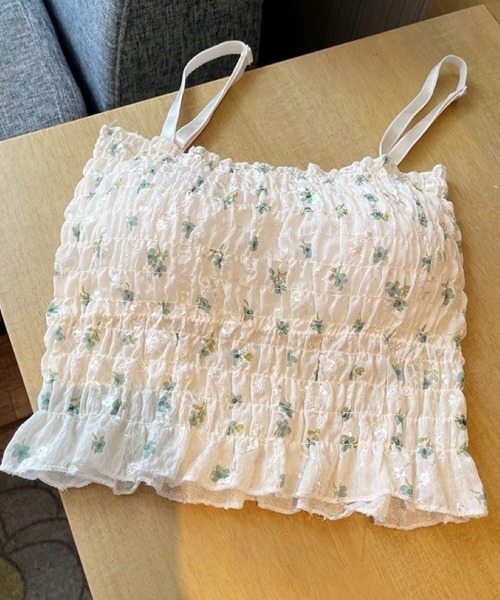 Miniministore(ミニミニストア)の「カップ付き シャーリング花柄キャミソール(キャミソール・レディース・イエロー/グリーン/ピンク/ブルー・FREE)」の2枚目の写真