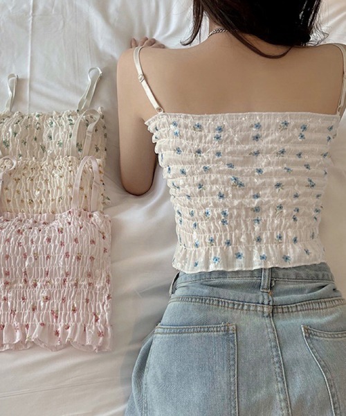 Miniministore(ミニミニストア)の「カップ付き シャーリング花柄キャミソール(キャミソール・レディース・イエロー/グリーン/ピンク/ブルー・FREE)」の5枚目の写真