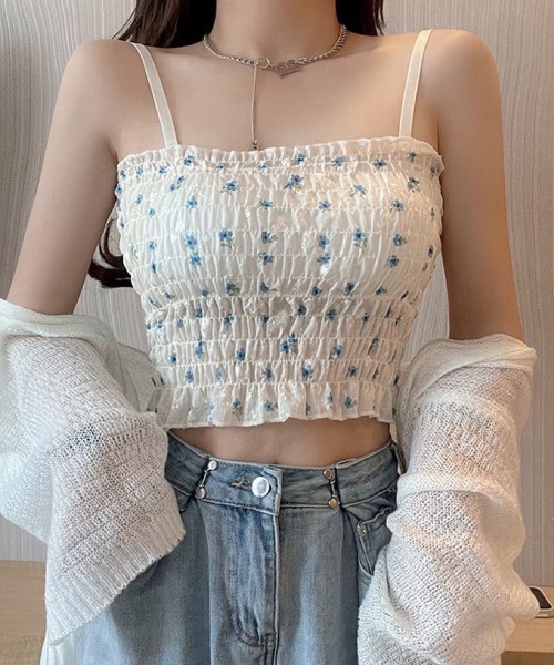 Miniministore(ミニミニストア)の「カップ付き シャーリング花柄キャミソール(キャミソール・レディース・イエロー/グリーン/ピンク/ブルー・FREE)」の6枚目の写真