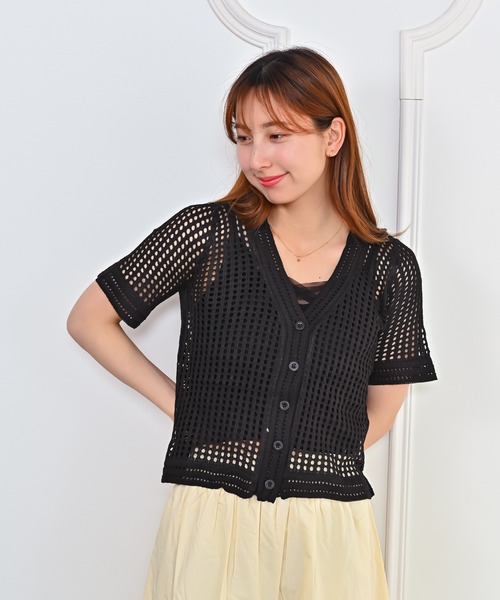 Alite cloth（アリーテクロス）の「メッシュショートカーディガン（カーディガン/ボレロ・レディース・ホワイト/ホワイト系その他/ブラック・FREE）」の3枚目の写真