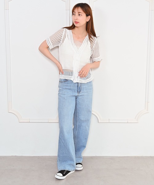 Alite cloth（アリーテクロス）の「メッシュショートカーディガン（カーディガン/ボレロ・レディース・ホワイト/ホワイト系その他/ブラック・FREE）」の5枚目の写真