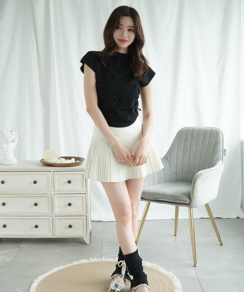 Jasmine Grandiflorum(ジャスミングランディフローラム)の「【Jasmine】リボンノンスリーブニットトップス (SS)(Tシャツ/カットソー・レディース・ブラック/ブルー/ベージュ/ライトグリーン/ピンク・FREE)」の7枚目の写真