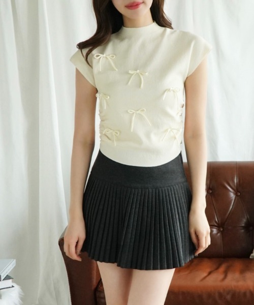 Jasmine Grandiflorum(ジャスミングランディフローラム)の「【Jasmine】リボンノンスリーブニットトップス (SS)(Tシャツ/カットソー・レディース・ブラック/ブルー/ベージュ/ライトグリーン/ピンク・FREE)」の10枚目の写真