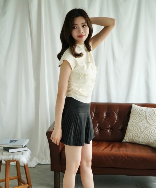 Jasmine Grandiflorum(ジャスミングランディフローラム)の「【Jasmine】リボンノンスリーブニットトップス (SS)(Tシャツ/カットソー・レディース・ブラック/ブルー/ベージュ/ライトグリーン/ピンク・FREE)」の12枚目の写真