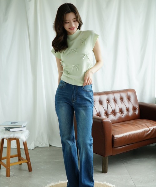 Jasmine Grandiflorum(ジャスミングランディフローラム)の「【Jasmine】リボンノンスリーブニットトップス (SS)(Tシャツ/カットソー・レディース・ブラック/ブルー/ベージュ/ライトグリーン/ピンク・FREE)」の14枚目の写真
