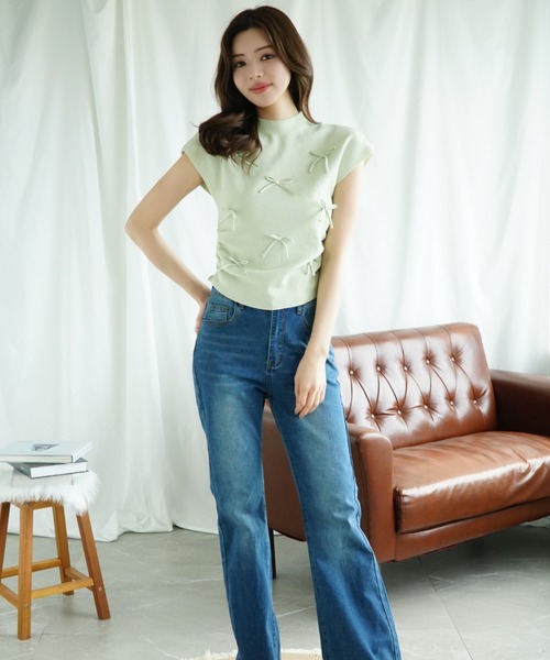 Jasmine Grandiflorum(ジャスミングランディフローラム)の「【Jasmine】リボンノンスリーブニットトップス (SS)(Tシャツ/カットソー・レディース・ブラック/ブルー/ベージュ/ライトグリーン/ピンク・FREE)」の16枚目の写真
