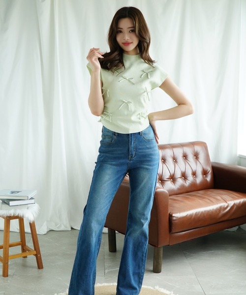 Jasmine Grandiflorum(ジャスミングランディフローラム)の「【Jasmine】リボンノンスリーブニットトップス (SS)(Tシャツ/カットソー・レディース・ブラック/ブルー/ベージュ/ライトグリーン/ピンク・FREE)」の17枚目の写真
