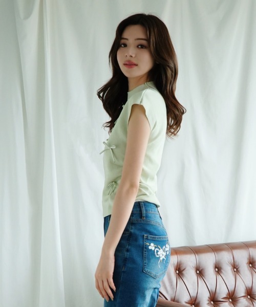 Jasmine Grandiflorum(ジャスミングランディフローラム)の「【Jasmine】リボンノンスリーブニットトップス (SS)(Tシャツ/カットソー・レディース・ブラック/ブルー/ベージュ/ライトグリーン/ピンク・FREE)」の18枚目の写真