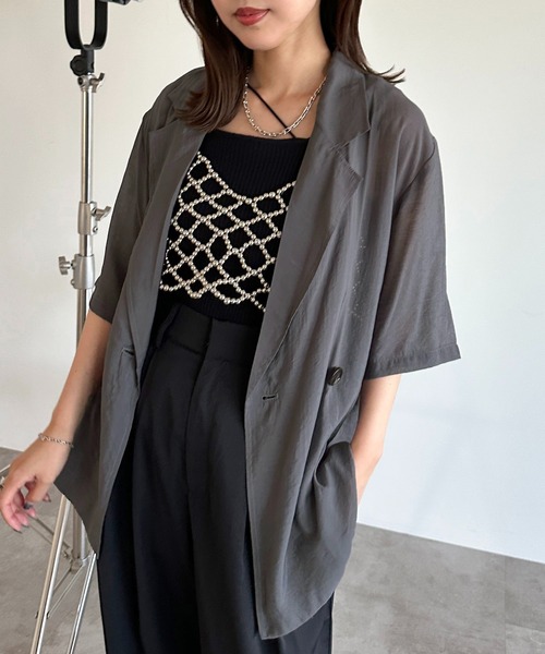 apres jour mignon（アプレジュールミニョン）の「アソートシアーレースジャケット【SET UP可能】【ZOZOTOWN限定アイテム】（テーラードジャケット・レディース・チャコールグレー/ブラック系その他2/ダークブルー/アイボリー/ブラック・X-LARGE/フリー）」の5枚目の写真