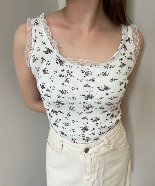 セール】レース付き花柄タンク（タンクトップ）｜frunco（フランコ）の