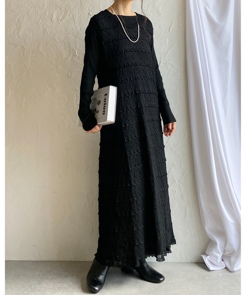 She's Closet(シーズクローゼット)の「透かし編みノースリーブシアーフリルIラインロングワンピース(ワンピース・レディース・アイボリー/ブラック・FREE)」の20枚目の写真