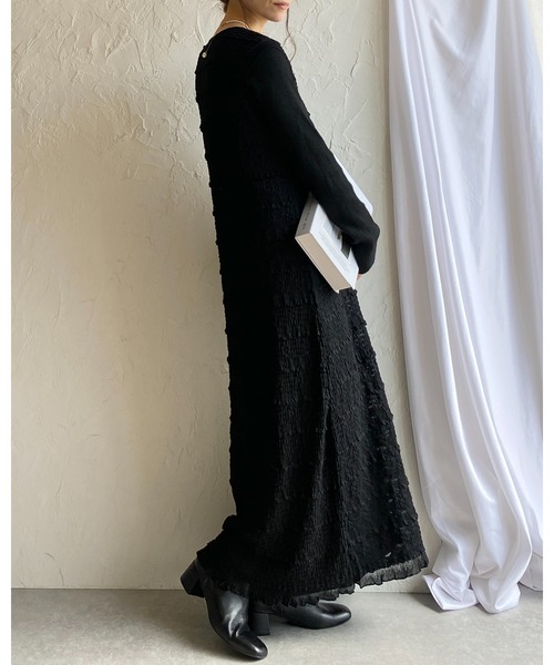 She's Closet(シーズクローゼット)の「透かし編みノースリーブシアーフリルIラインロングワンピース(ワンピース・レディース・アイボリー/ブラック・FREE)」の21枚目の写真