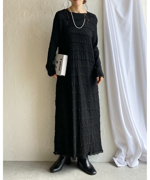 She's Closet(シーズクローゼット)の「透かし編みノースリーブシアーフリルIラインロングワンピース(ワンピース・レディース・アイボリー/ブラック・FREE)」の10枚目の写真