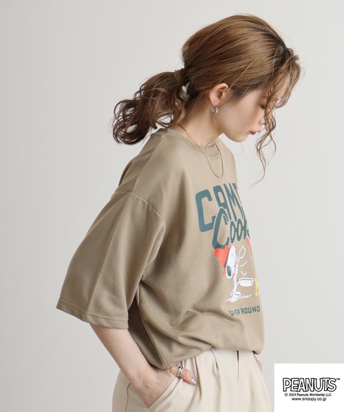 PEANUTS(ピーナッツ)の「PEANUTS ミニ裏毛半袖トレーナー(Tシャツ/カットソー・メンズ・ネイビー/ピンクベージュ/杢グレー/グリーン系その他/チャコール/ベージュ・LL/L/M)」の14枚目の写真