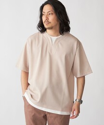 SHIPS: フェイクレイヤード キーネック Tシャツ