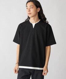 SHIPS: フェイクレイヤード キーネック Tシャツ